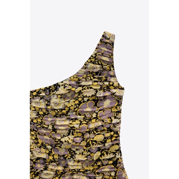 Zara Women’s Draped Floral Print Dress Yellow Small - Picture 6 of 10